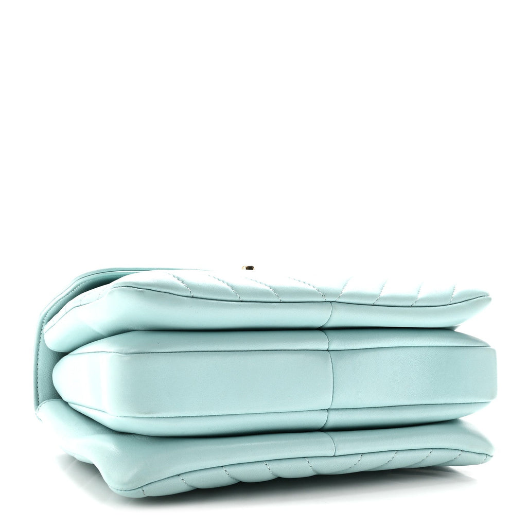 Lambskin Chevron Quilted Small Trendy CC Flap Dual Handle Bag Light Blue