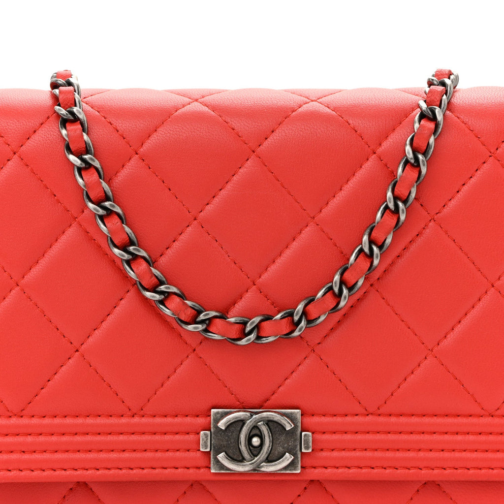 Lambskin Quilted Boy Wallet On Chain WOC Red