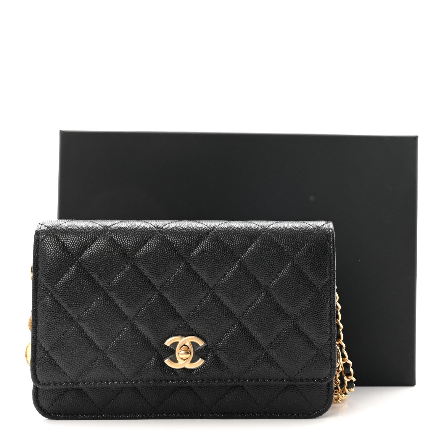 Caviar Quilted Medallion Wallet on Chain WOC Black