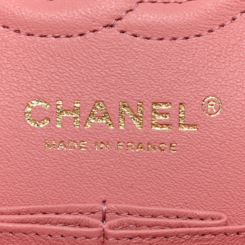Caviar Chevron Quilted Small Double Flap Pink