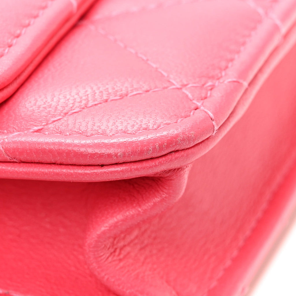 Lambskin Quilted Trendy CC Wallet On Chain WOC Pink