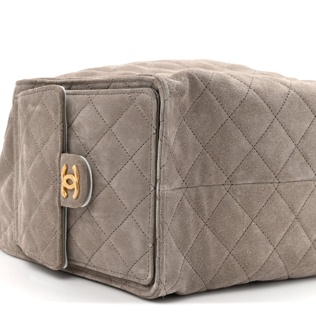 Suede Quilted Medium Chanel 25 Handbag Dark Grey