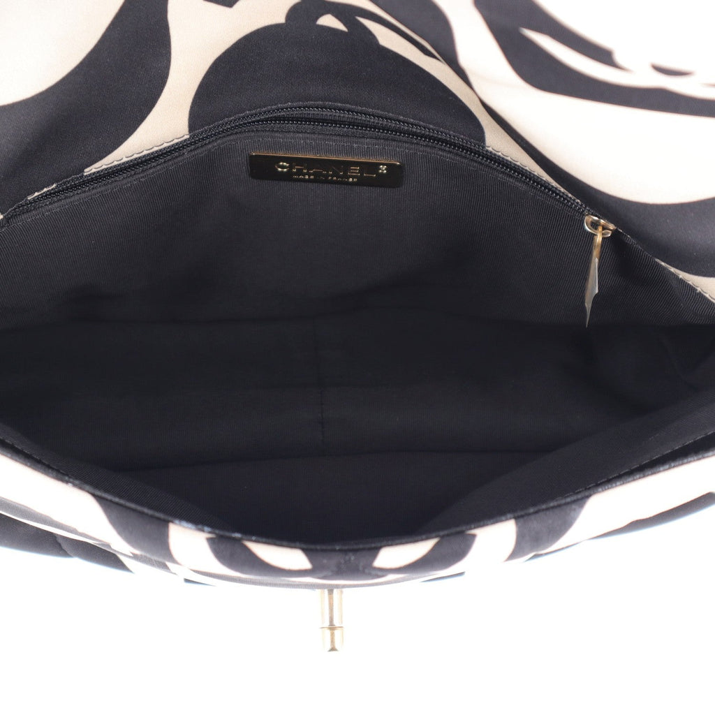 Fabric Printed Large Chanel 19 Flap Black Ecru