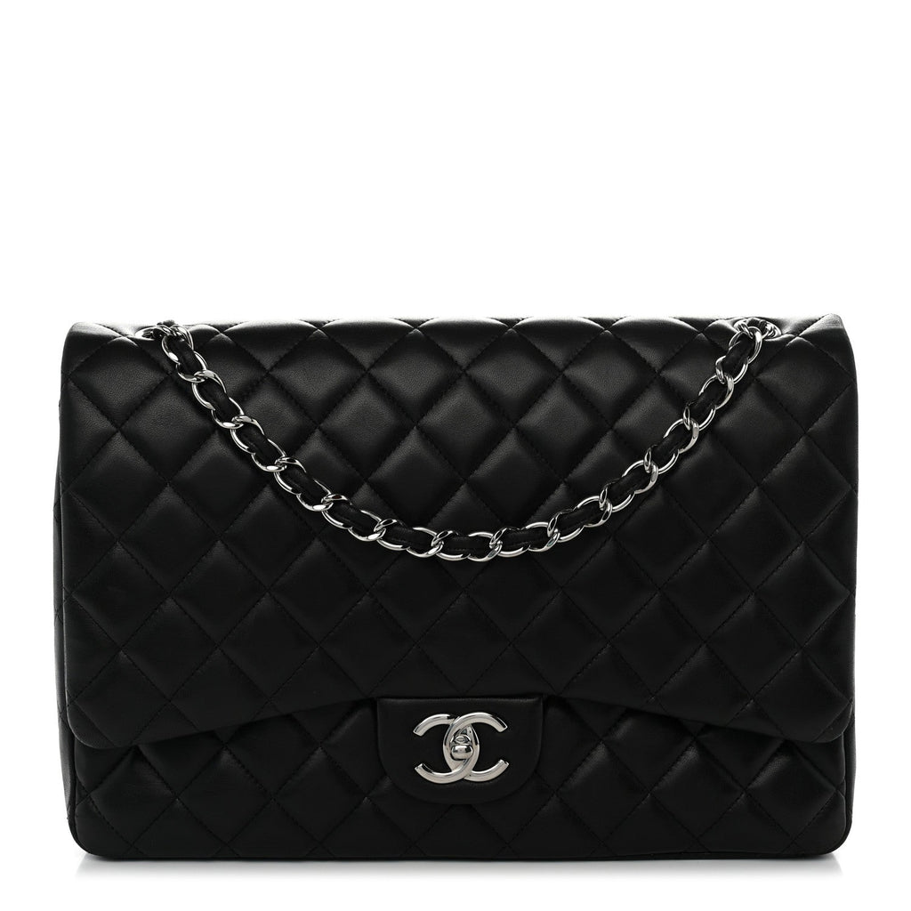 Lambskin Quilted Maxi Double Flap Black