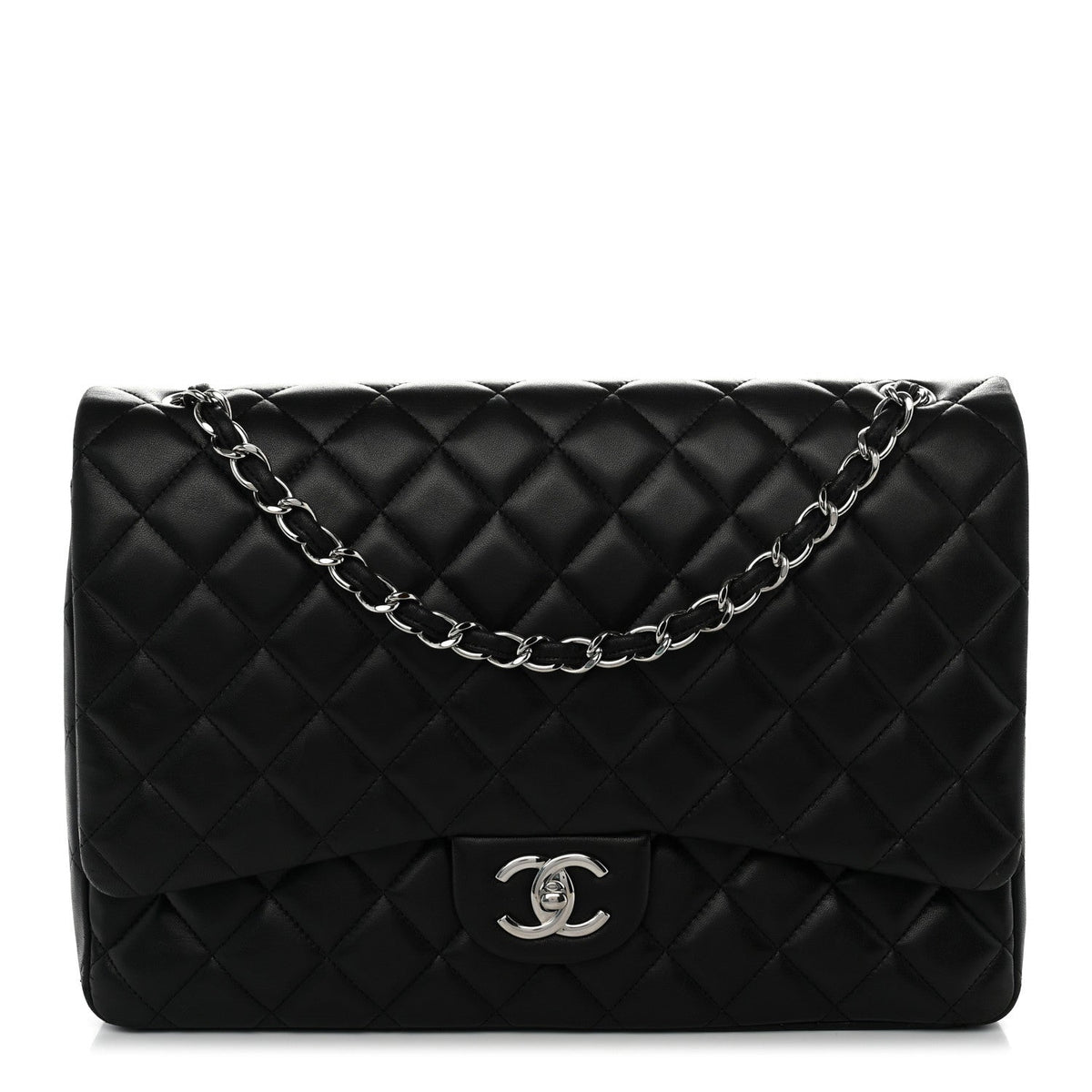 Lambskin Quilted Maxi Double Flap Black