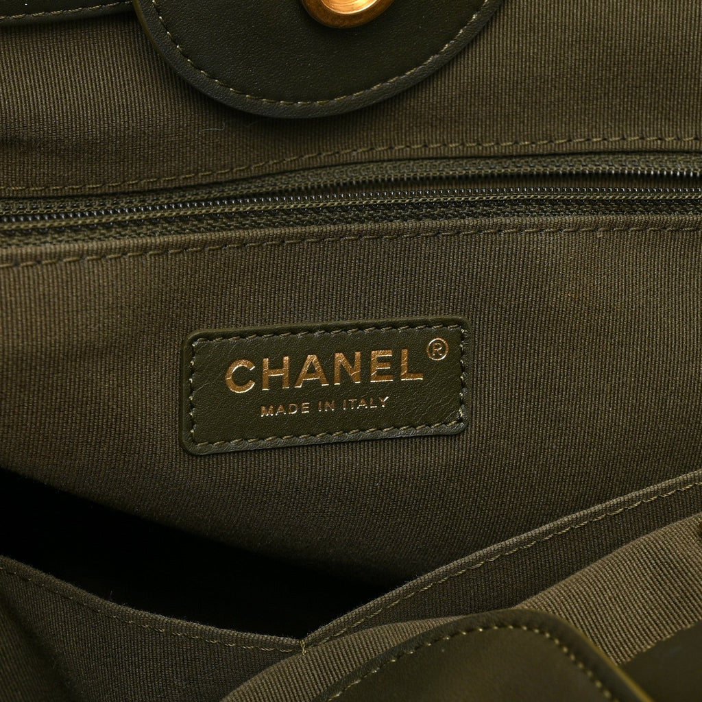 Calfskin Embossed Medium Deauville Tote Khaki