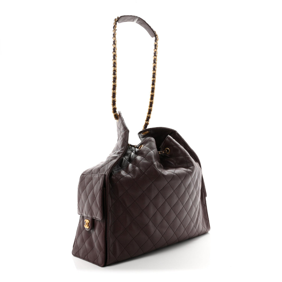 Caviar Quilted Large Chanel 25 Handbag Dark Brown