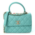Lambskin Quilted Small Trendy CC Flap Dual Handle Bag Turquoise
