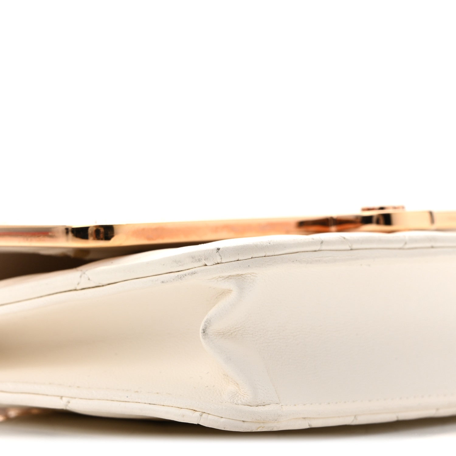 Lambskin Quilted Frame Wallet On Chain WOC White