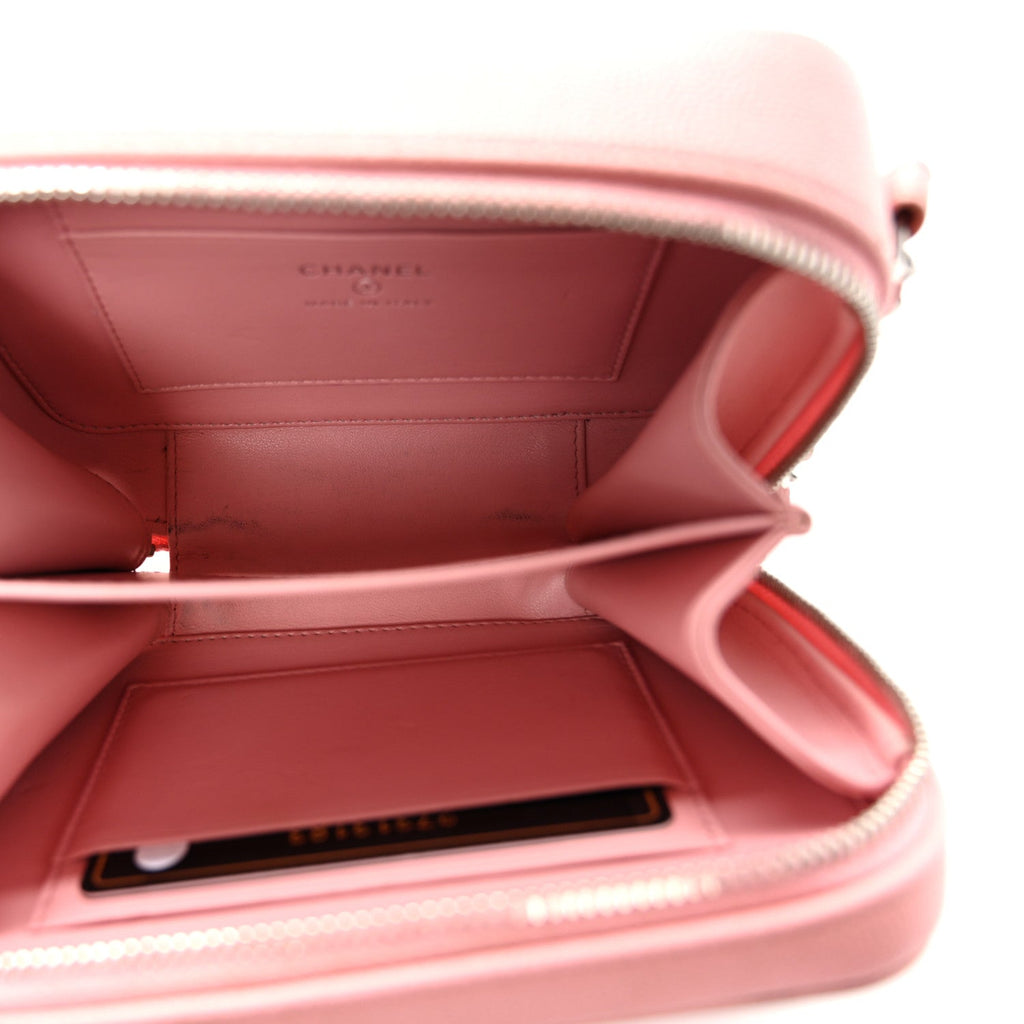 Caviar Quilted Striped CC Filigree Clutch With Chain Pink White