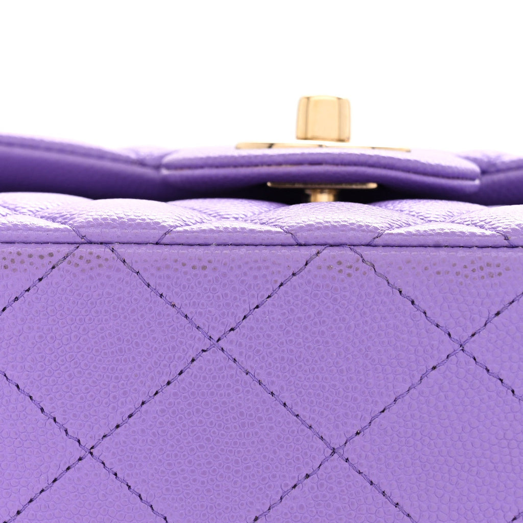 Caviar Quilted Small Double Flap Purple