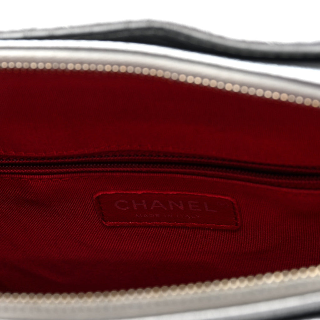 Metallic Aged Calfskin Quilted Medium Gabrielle Silver