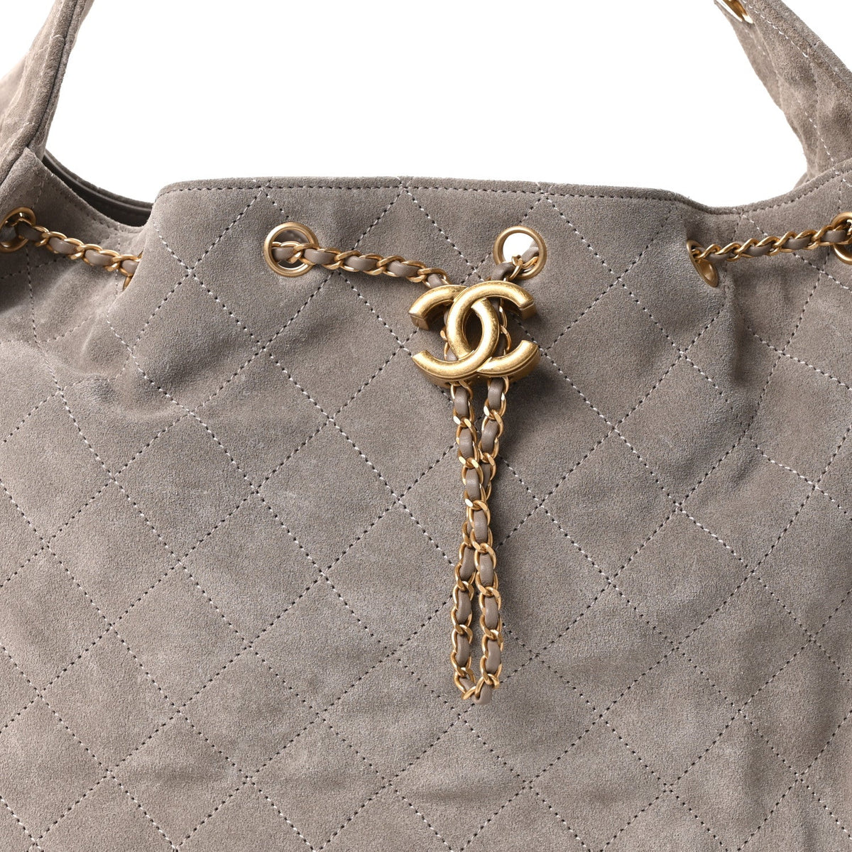 Suede Quilted Medium Chanel 25 Handbag Grey