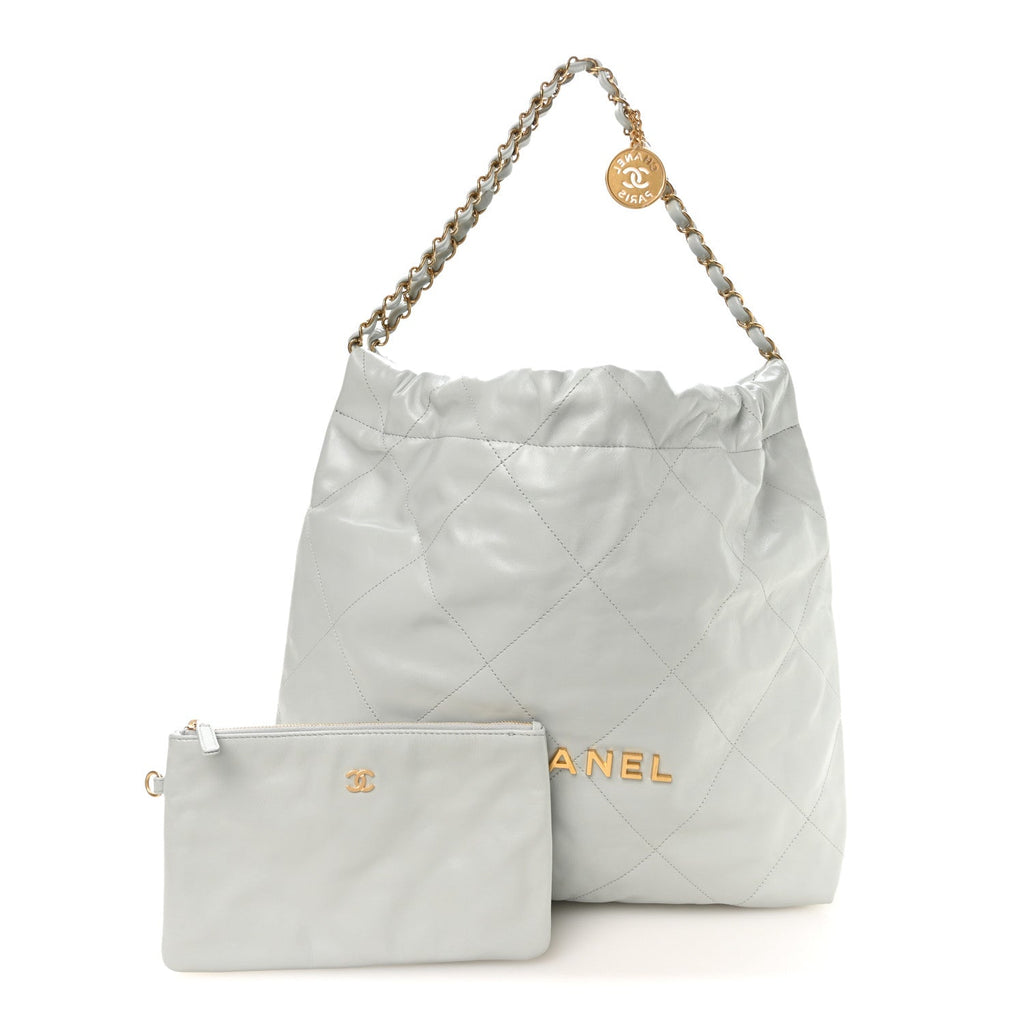 Shiny Calfskin Quilted Chanel 22 Light Blue