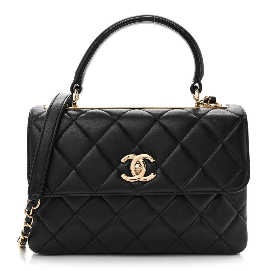 Lambskin Quilted Small Trendy CC Dual Handle Flap Bag Black