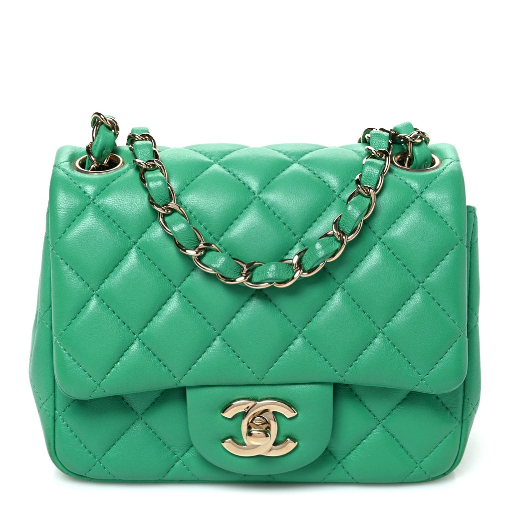Lambskin Quilted Mini Square Flap Green