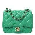 Lambskin Quilted Mini Square Flap Green