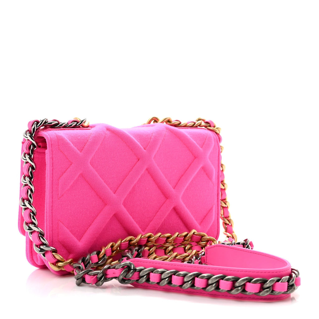 Jersey Quilted Chanel 19 Wallet On Chain WOC Pink