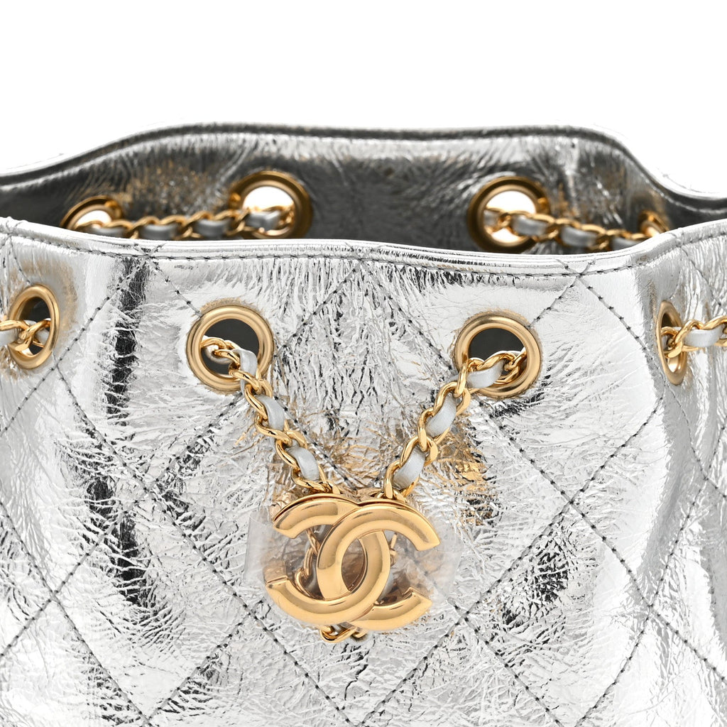 Metallic Aged Calfskin Quilted Mini Chanel 25 Handbag Silver