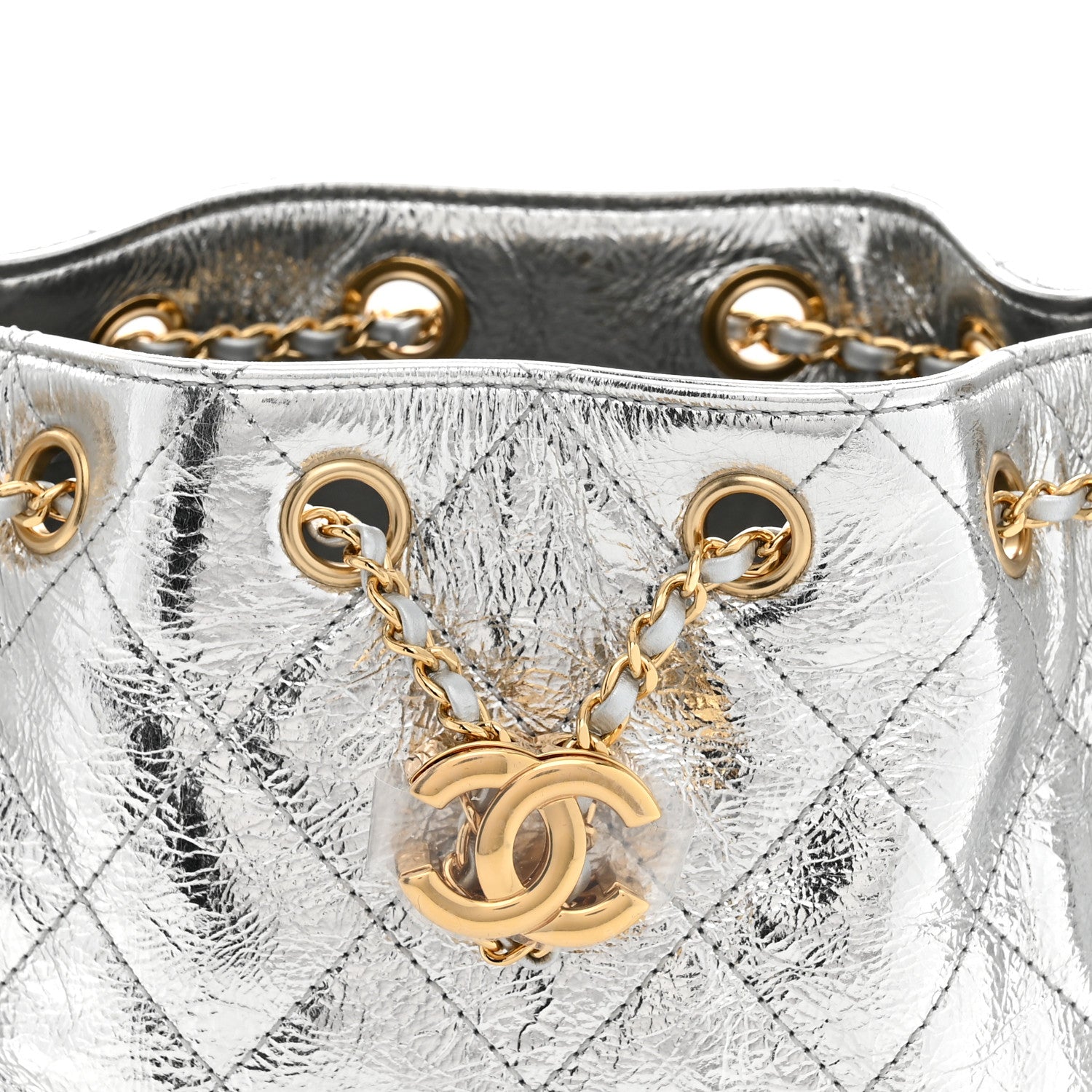 Metallic Aged Calfskin Quilted Mini Chanel 25 Handbag Silver