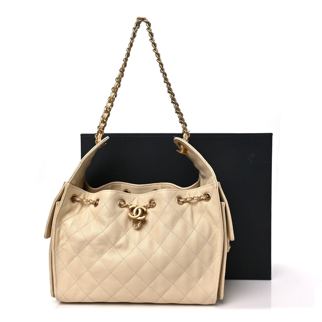 Caviar Quilted Small Chanel 25 Handbag Beige