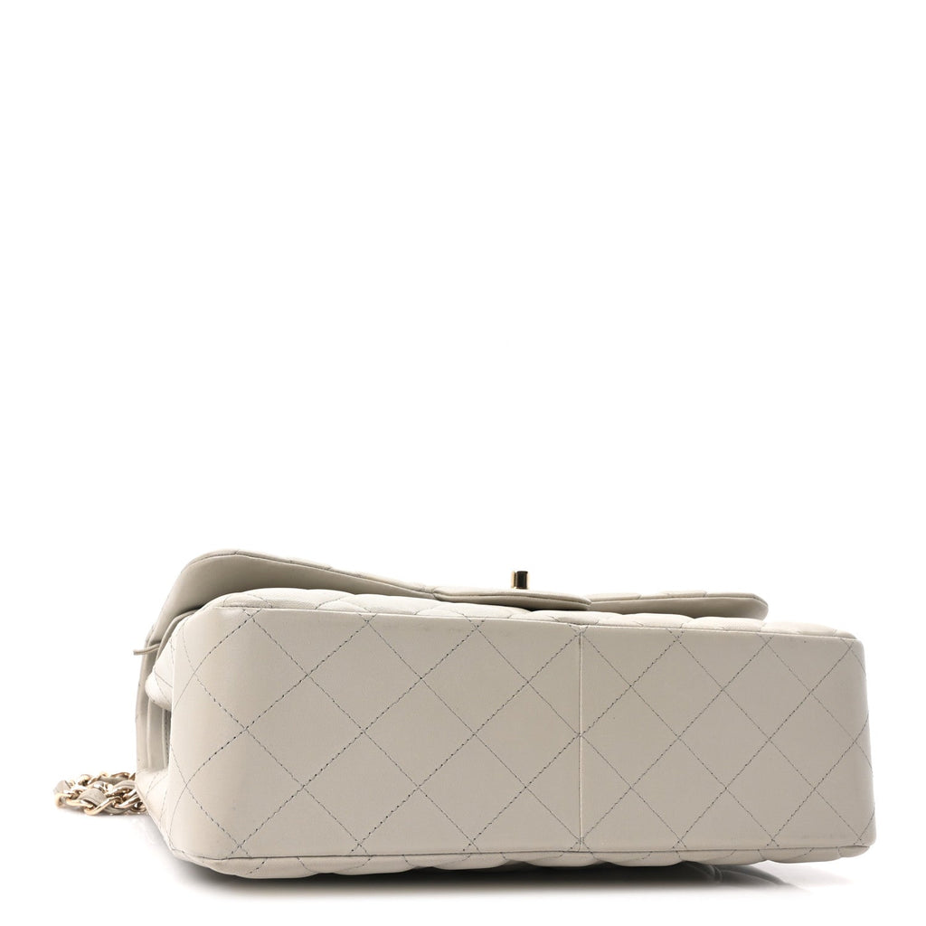 Lambskin Quilted Jumbo Double Flap Grey