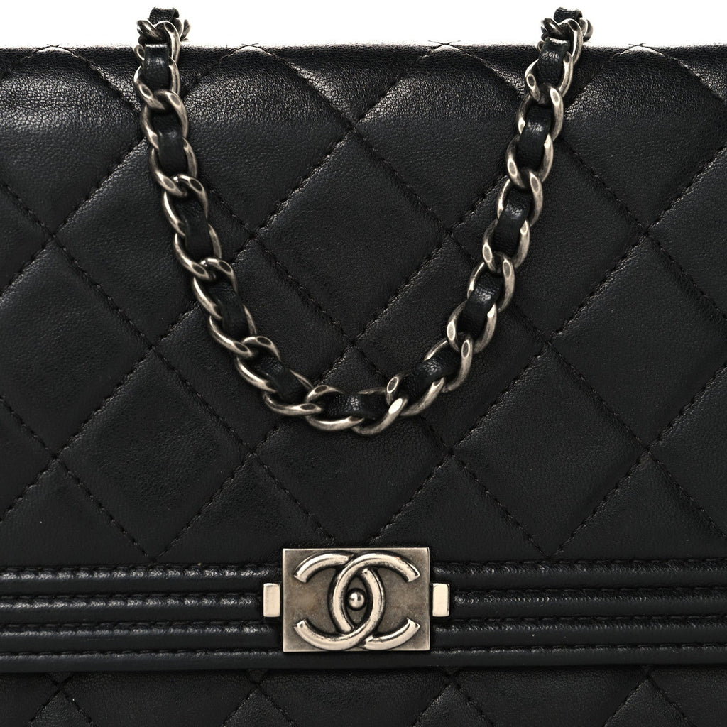 Lambskin Quilted Boy Wallet On Chain WOC Black