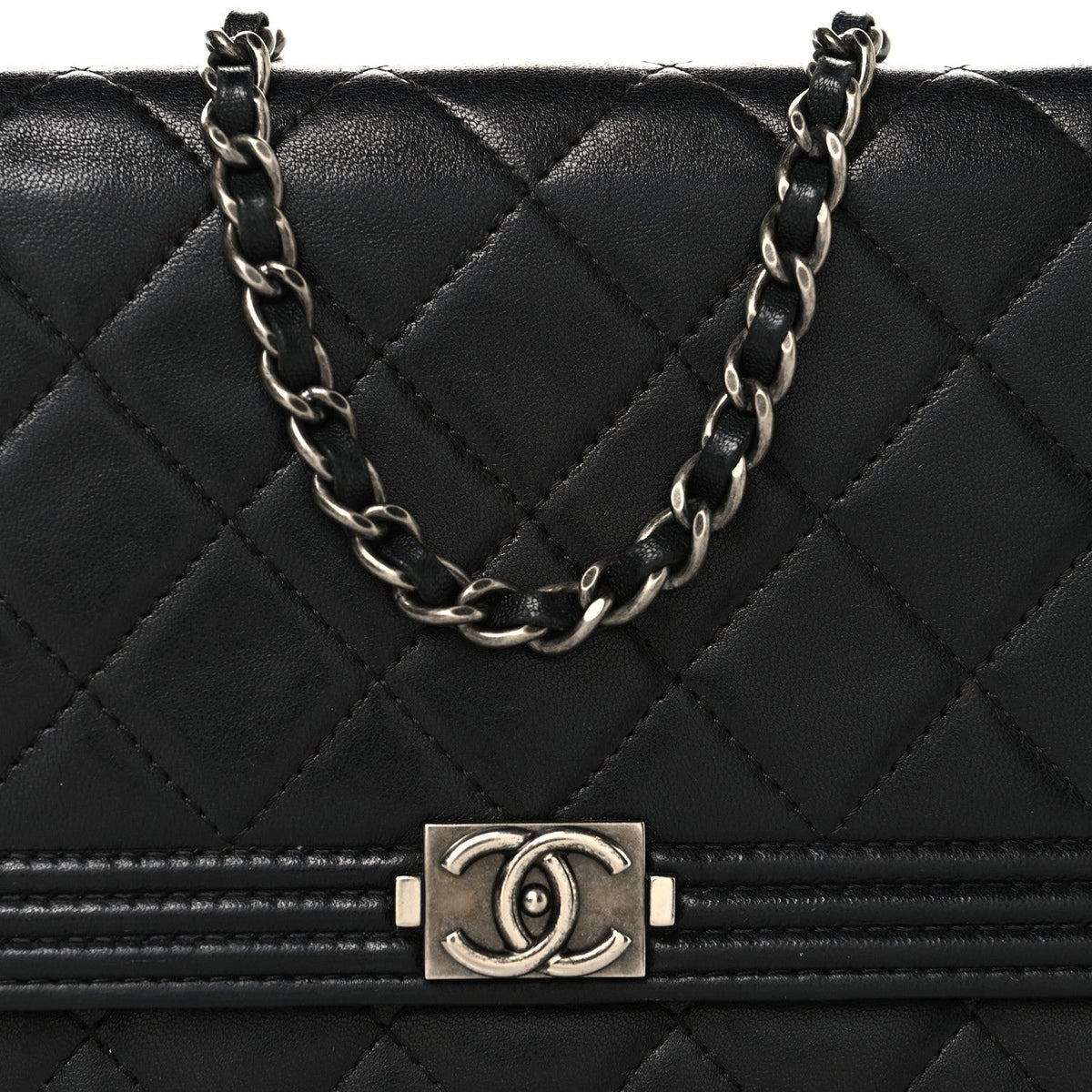 Lambskin Quilted Boy Wallet On Chain WOC Black