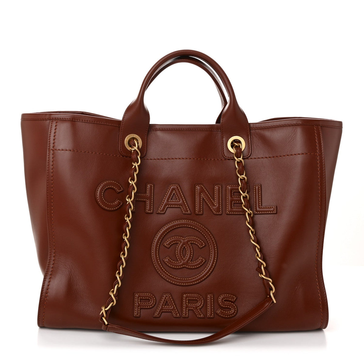 Calfskin Large Deauville Tote Brown