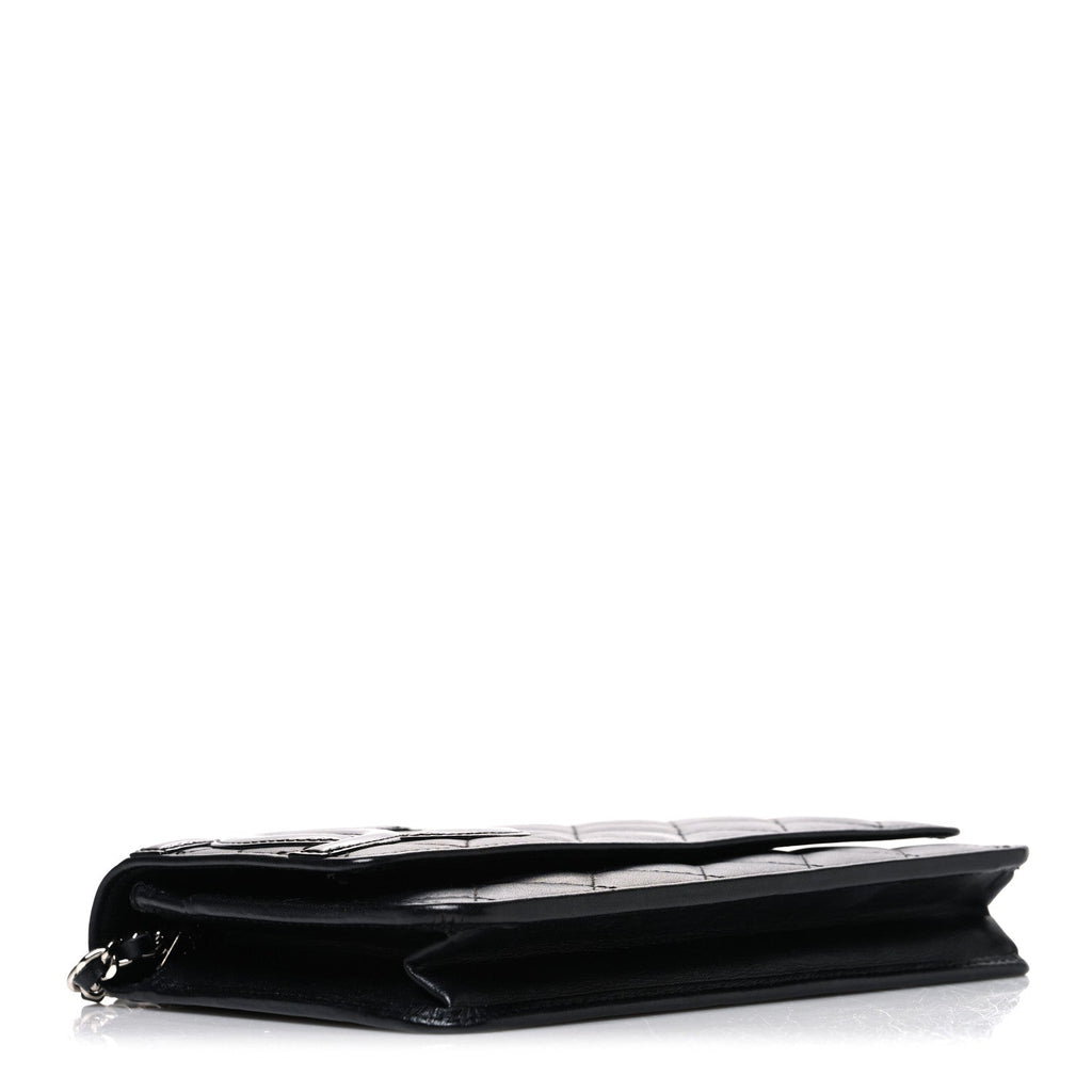 Calfskin Quilted Cambon Wallet on Chain WOC Black