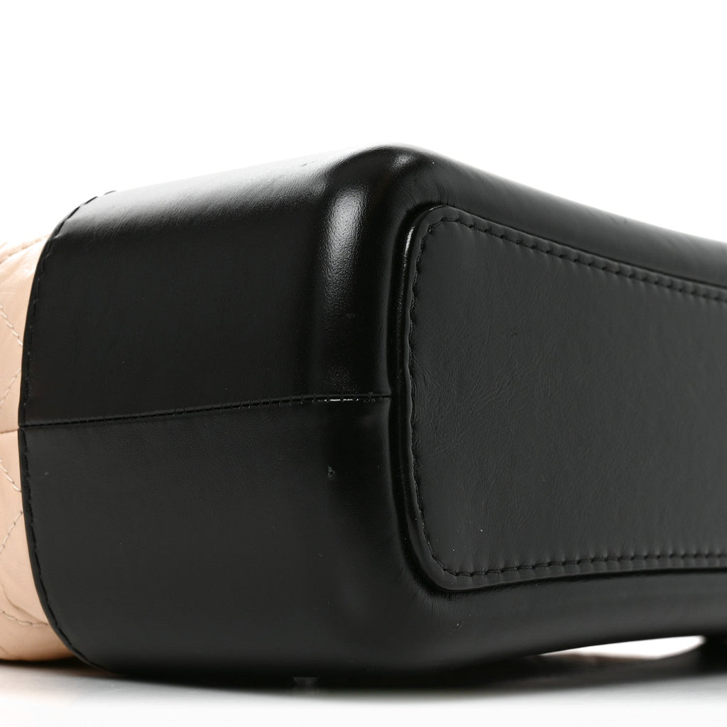 Aged Calfskin Quilted Medium Gabrielle Hobo Beige Black