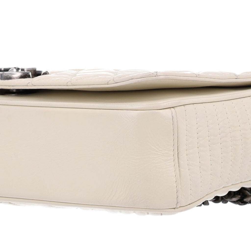Glazed Calfskin Quilted Medium Coco Boy Flap White