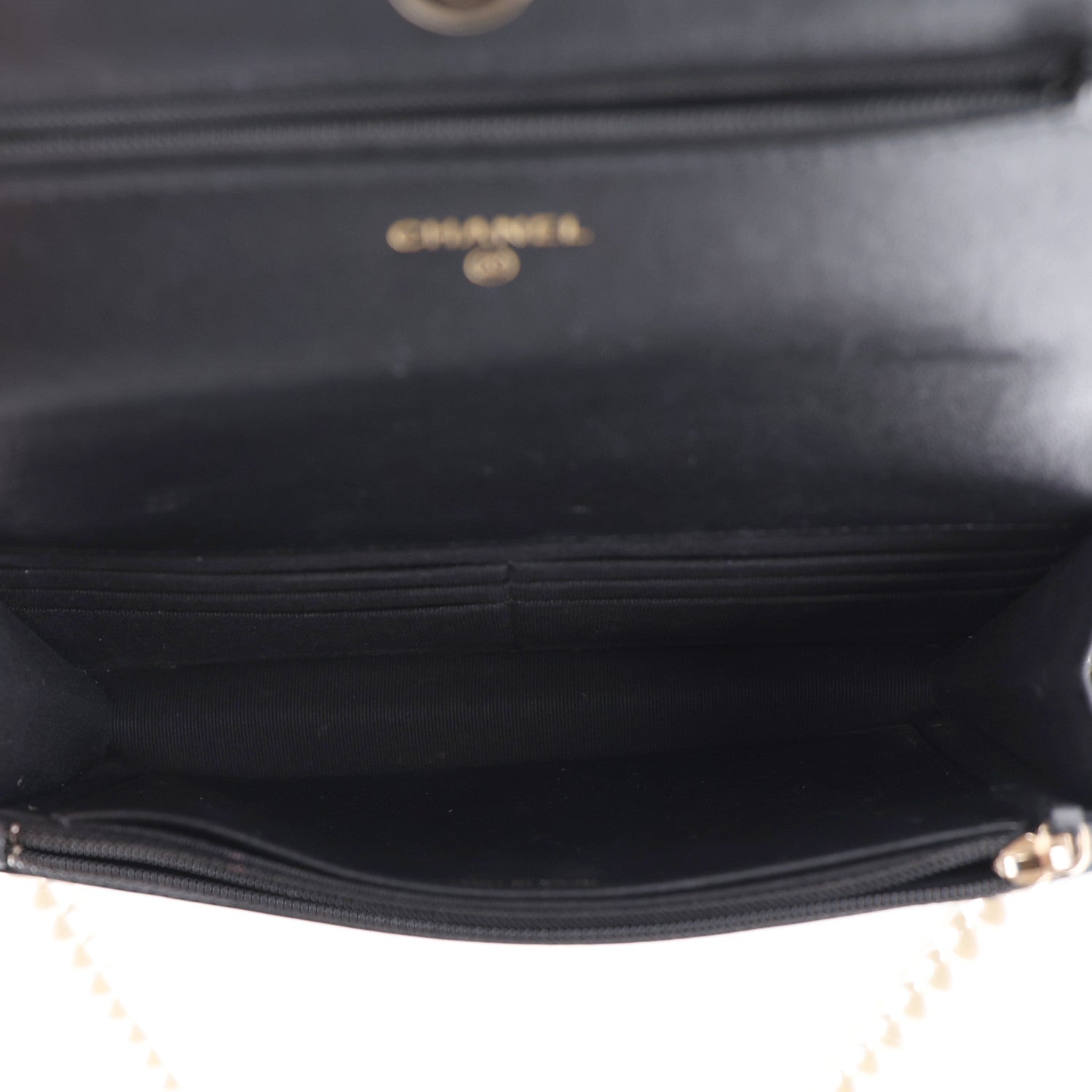 Lambskin Quilted Pearl Wallet On Chain WOC Black