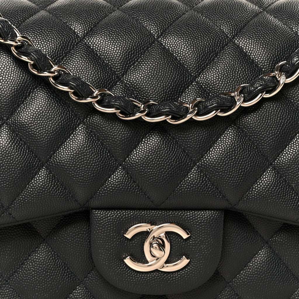 Caviar Quilted Jumbo Double Flap Navy Blue
