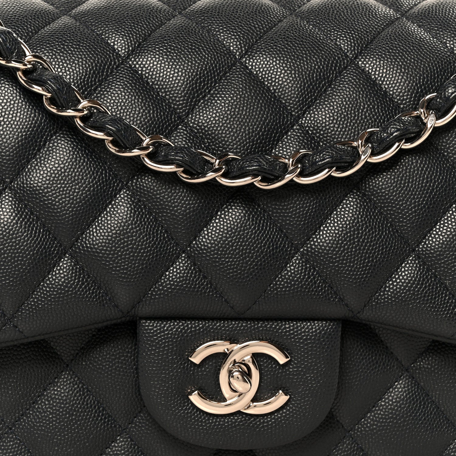 Caviar Quilted Jumbo Double Flap Navy Blue