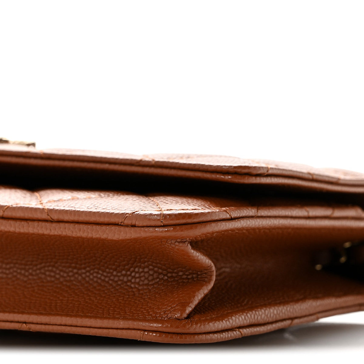 Shiny Caviar Quilted Strass Wallet On Chain WOC Light Brown