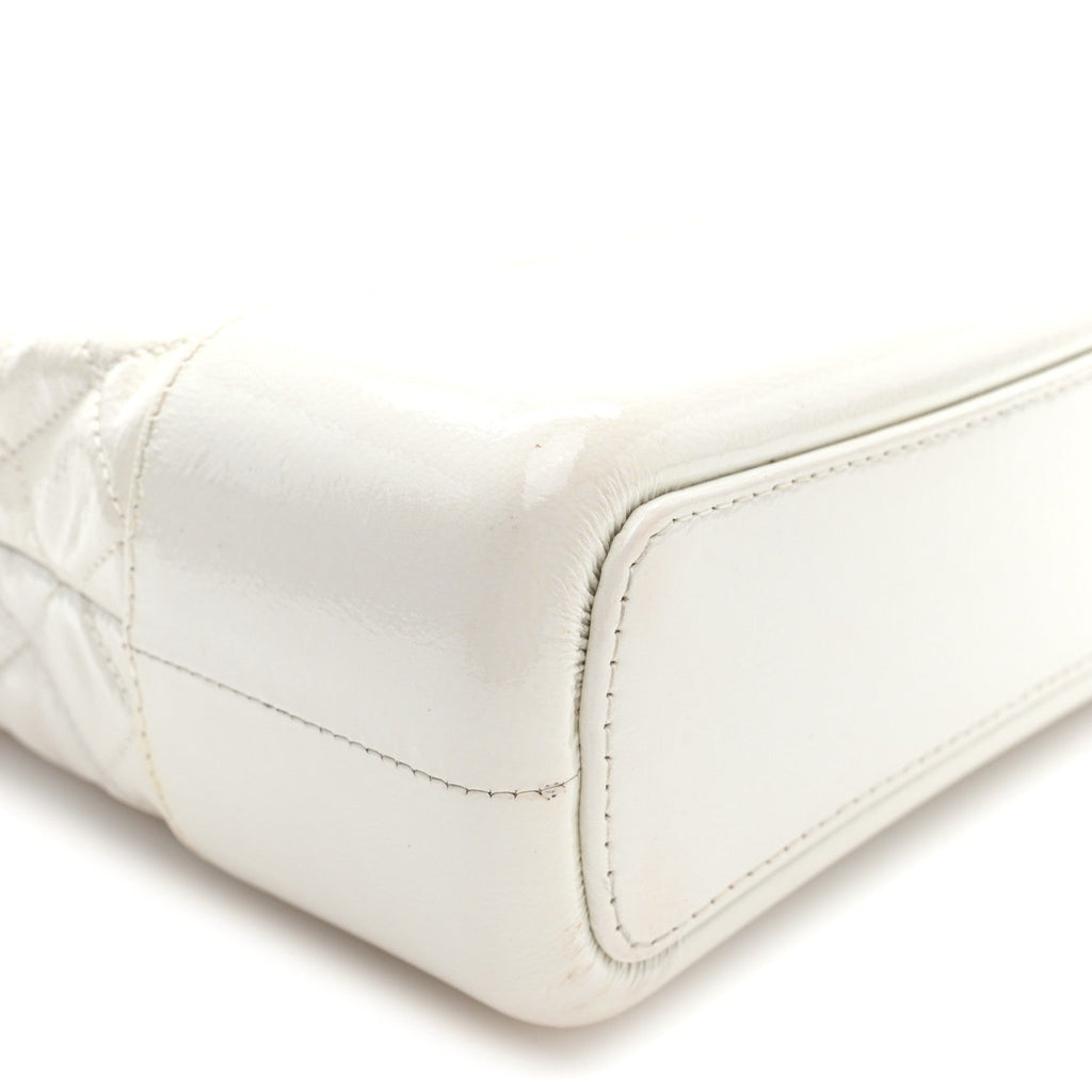 Patent Goatskin Quilted Medium Gabrielle Hobo White