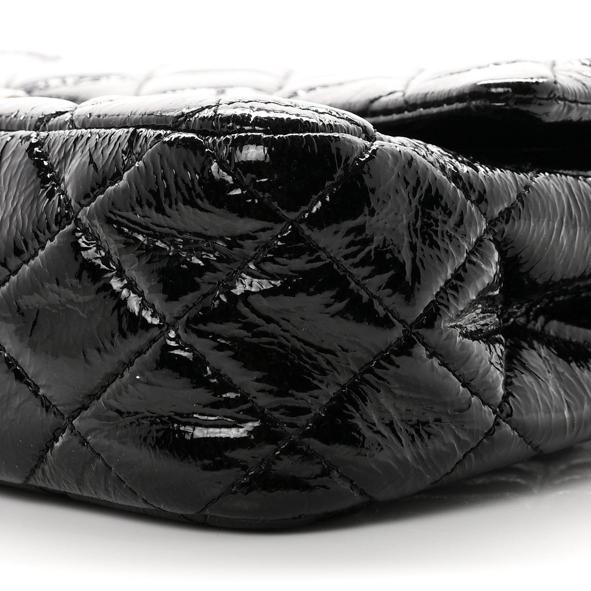 Crumpled Patent Quilted Medium Double Flap Black