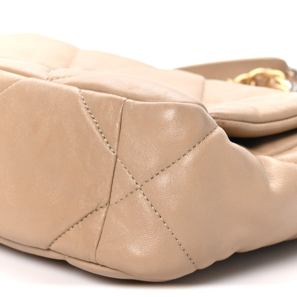 Lambskin Quilted Medium Chanel 19 Flap Dark Beige