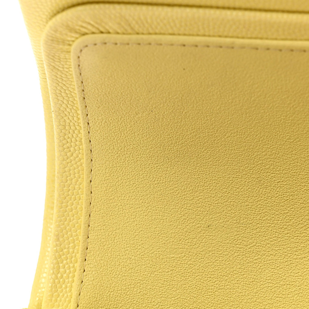 Caviar Quilted Small Double Flap Light Yellow