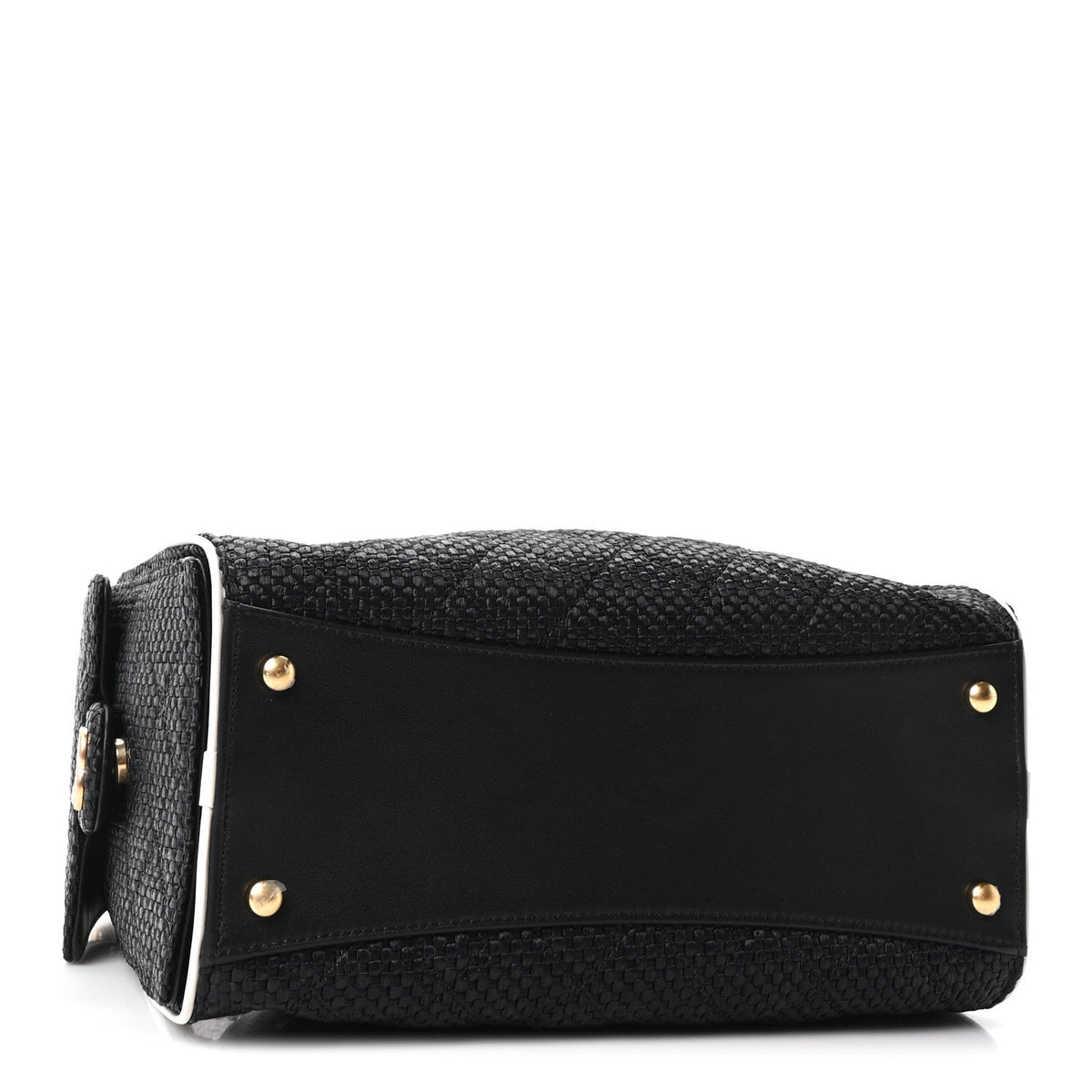 Braided Raffia Calfskin Quilted Small Chanel 25 Handbag Black White