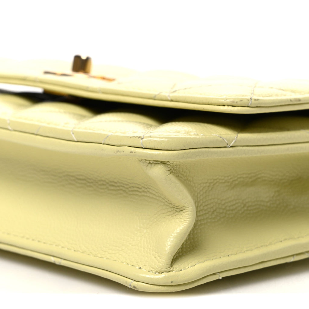 Caviar Quilted CC Turn Lock Wallet On Chain WOC Light Green