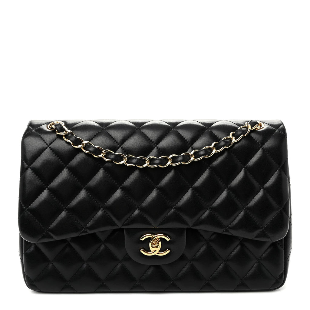 Lambskin Quilted Jumbo Double Flap Black