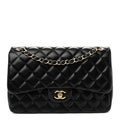 Lambskin Quilted Jumbo Double Flap Black