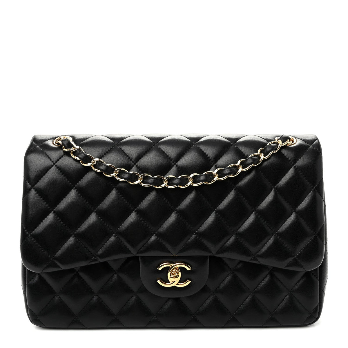 Lambskin Quilted Jumbo Double Flap Black