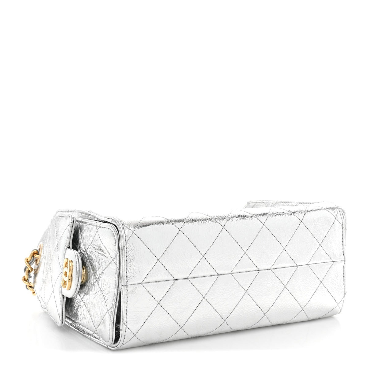Metallic Aged Calfskin Quilted Mini Chanel 25 Handbag Silver