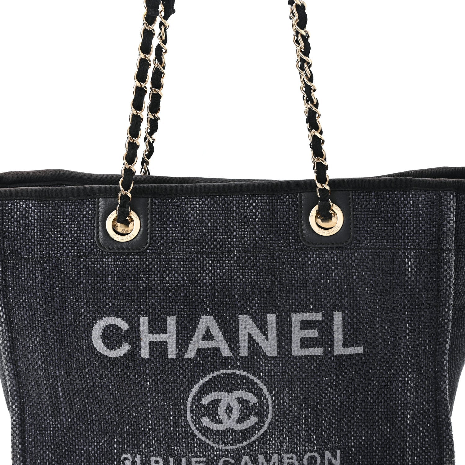 Woven Straw Raffia Small Deauville Tote Charcoal