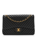 Lambskin Chevron Quilted Jumbo Double Flap Black