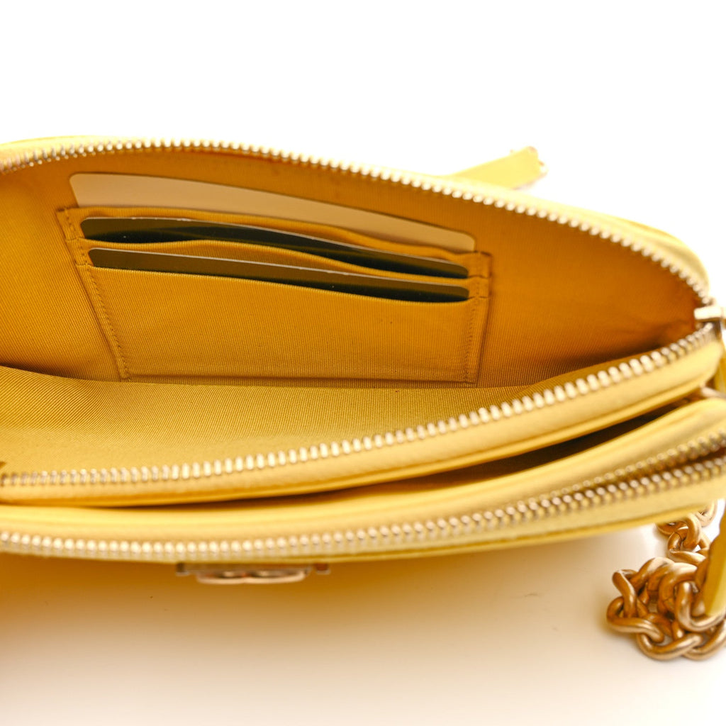 Caviar Quilted Small Boy Clutch With Chain Yellow