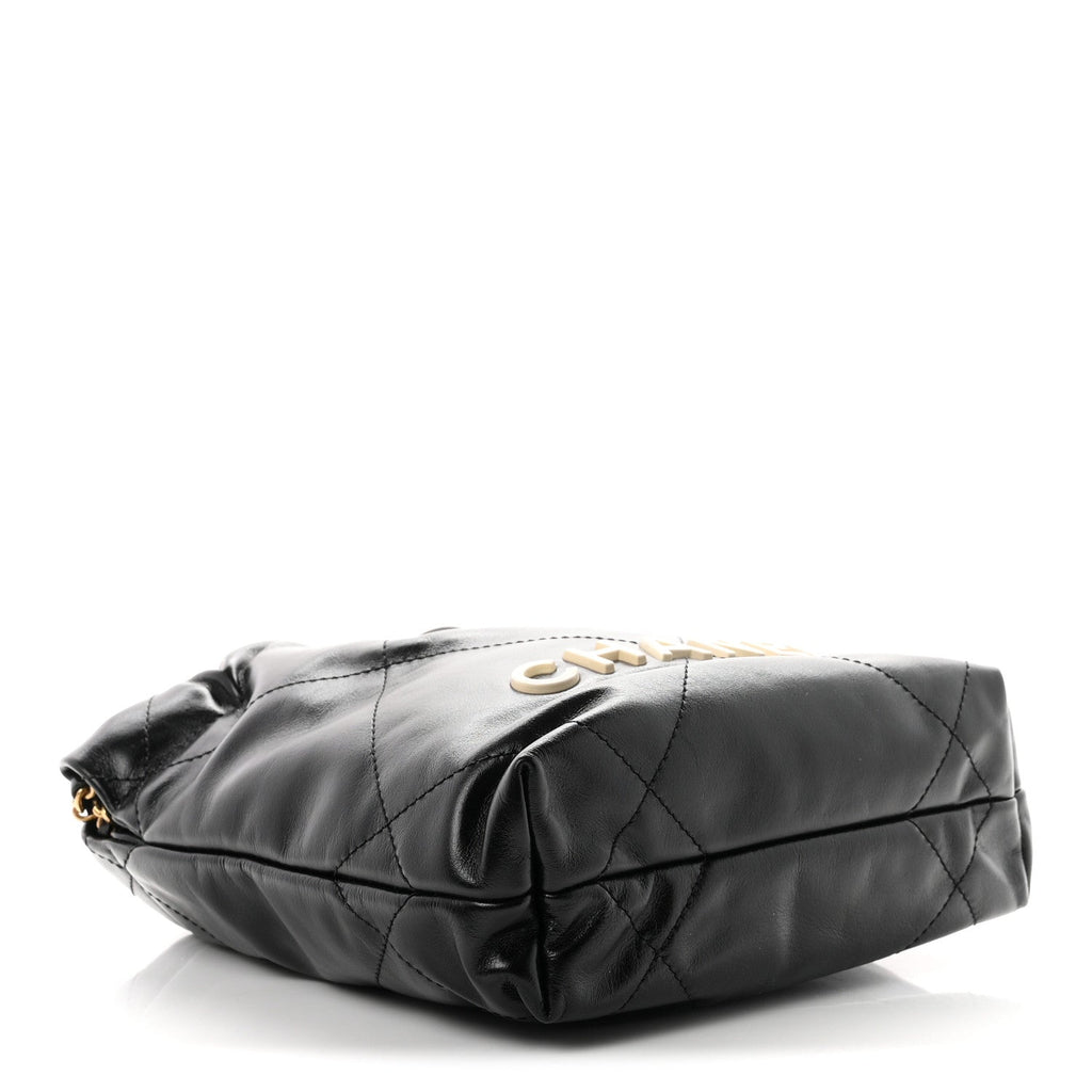 Shiny Calfskin Quilted Mini Chanel 22 Black